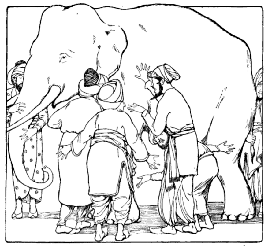 men touching an elephant